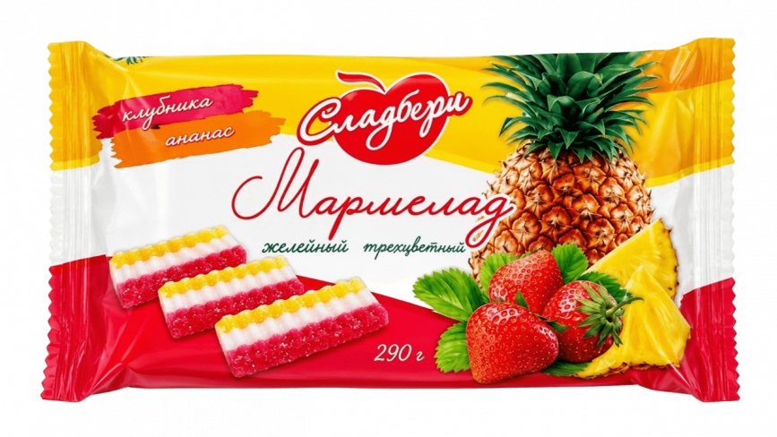Мармелад желейный Трехцветный со вкусом ананаса и клубники