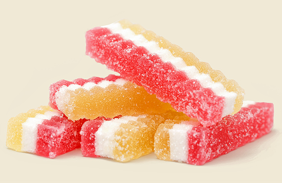 Three-color jelly marmalade with pineapple and strawberry flavor